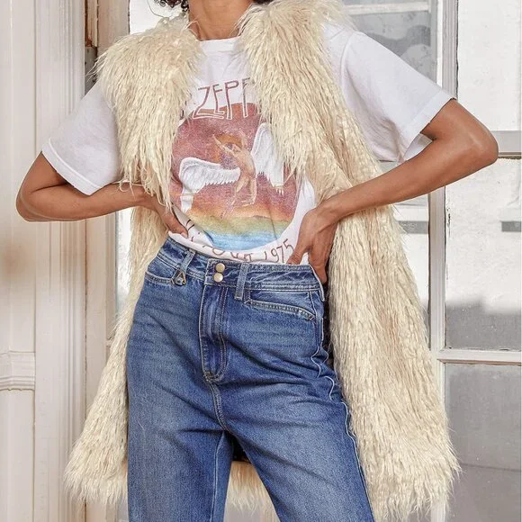 Free People Starlight Cream Textured Faux Fur Shag Vest – Size XL (NWT) - Picture 1 of 1